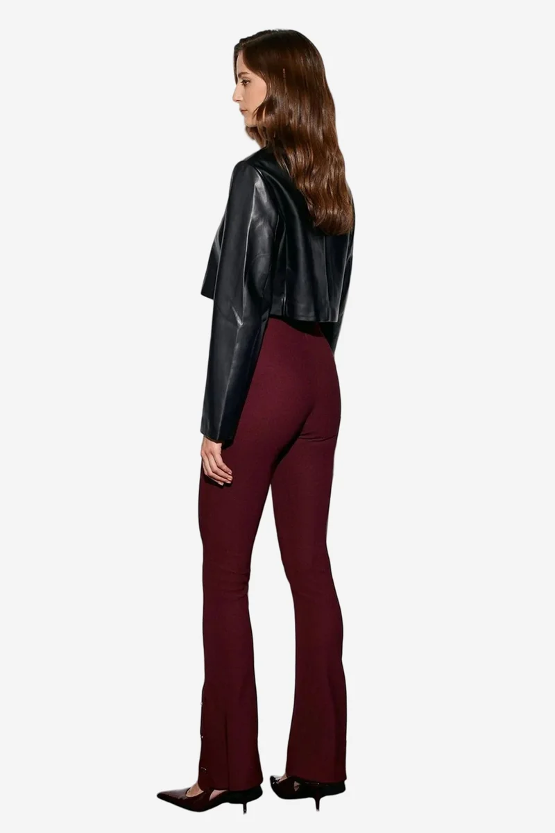 Dilvin Burgundy Red DILVIN High-Waist Flare Leggings with Button Detail for Women | Best Price UAE