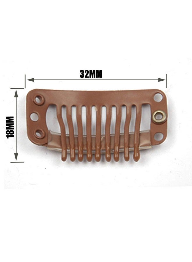 JFFX 20pcs Metal Snap Clips for Hair Extensions DIY Clip in on Hair Extension Wigs 9 Teeth 32mm 1.2g/pc Black Brown Beige Color (Light Brown) - Image 2