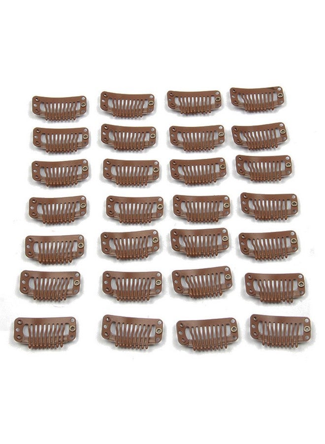 JFFX 20pcs Metal Snap Clips for Hair Extensions DIY Clip in on Hair Extension Wigs 9 Teeth 32mm 1.2g/pc Black Brown Beige Color (Light Brown) - Image 1