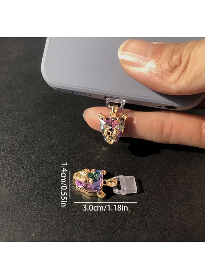 Leopard Head Phone Dust Plug For Type C Port Zirconia Copper Protects Charging Port From Dust - Image 2