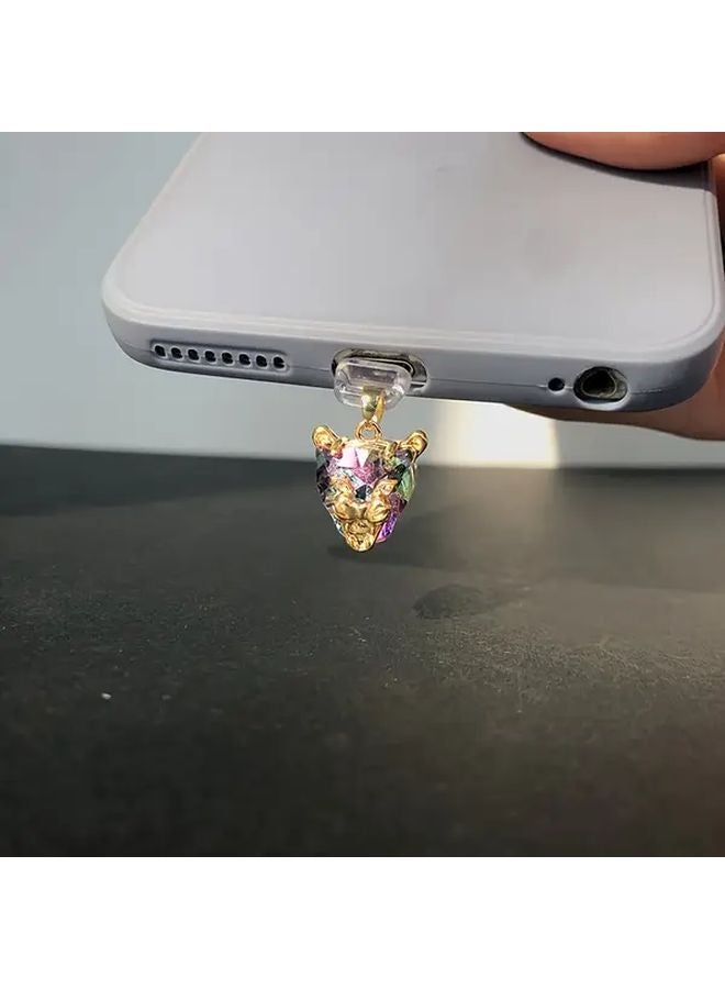 Leopard Head Phone Dust Plug For Type C Port Zirconia Copper Protects Charging Port From Dust - Image 1