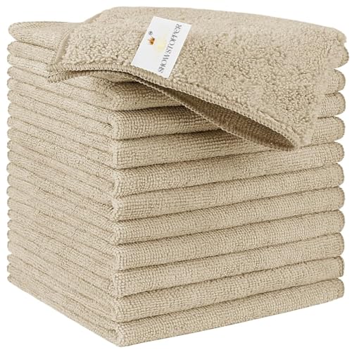 Showstopper Microfiber Cleaning Cloths for Kitchen & Home – G Brown, Pack of 10, 40x40cm, 250 GSM, Ultra Soft, Streak-Free, Lint-Free, Washable Kitchen Towel, Dusting Cloth and Car Cleaning Cloths - Image 1