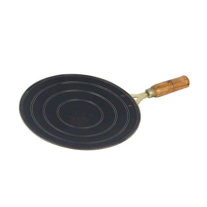 Tinax Iron Flat Tawa for Roti Chapati with V Wooden Handle 10 inch - Image 3