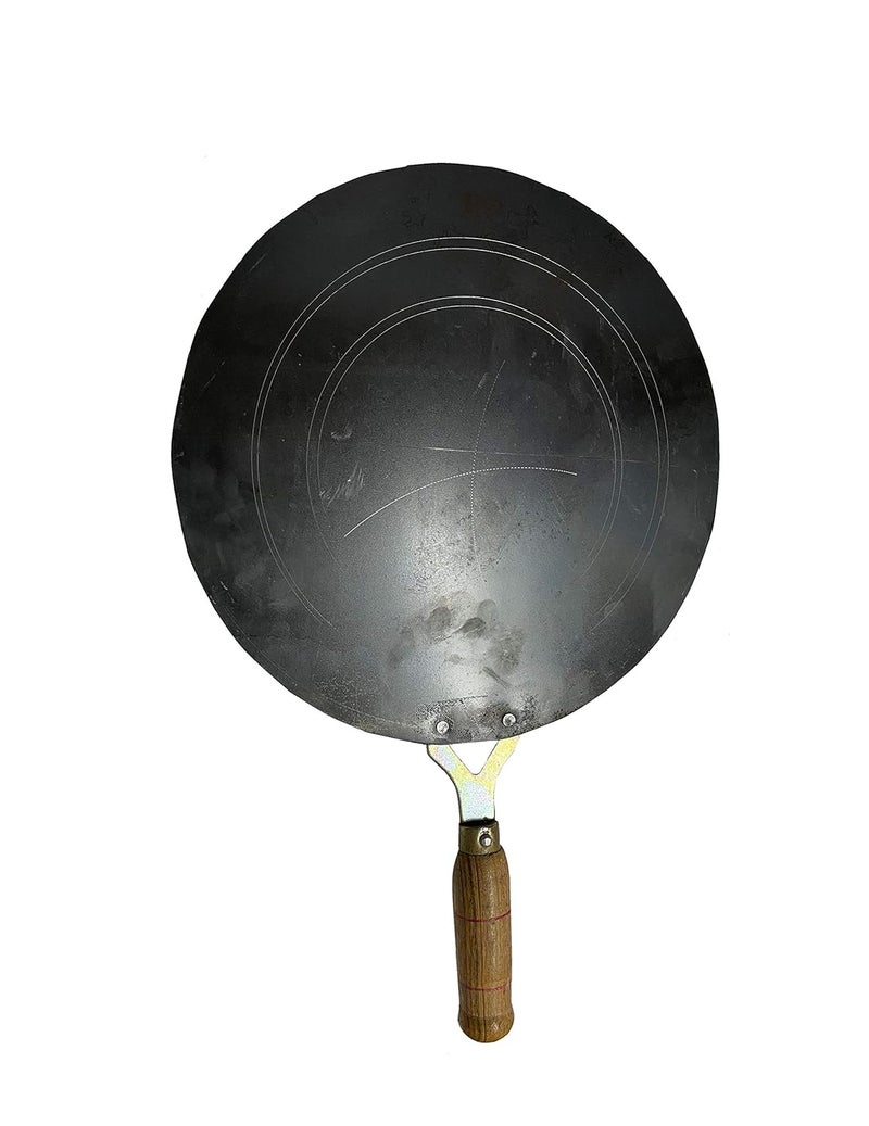 Tinax Iron Flat Tawa for Roti Chapati with V Wooden Handle 10 inch - Image 1