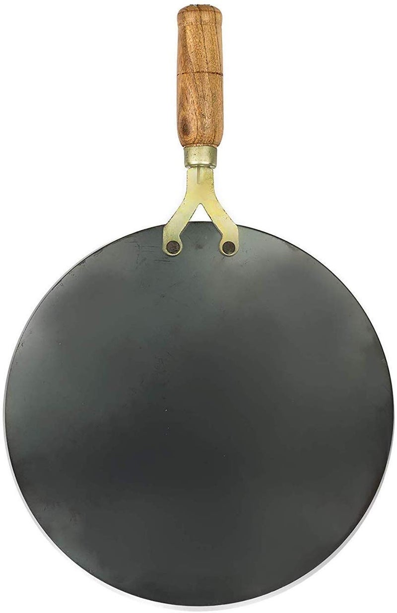 Tinax Iron Flat Tawa for Roti Chapati with V Wooden Handle 10 inch - Image 2