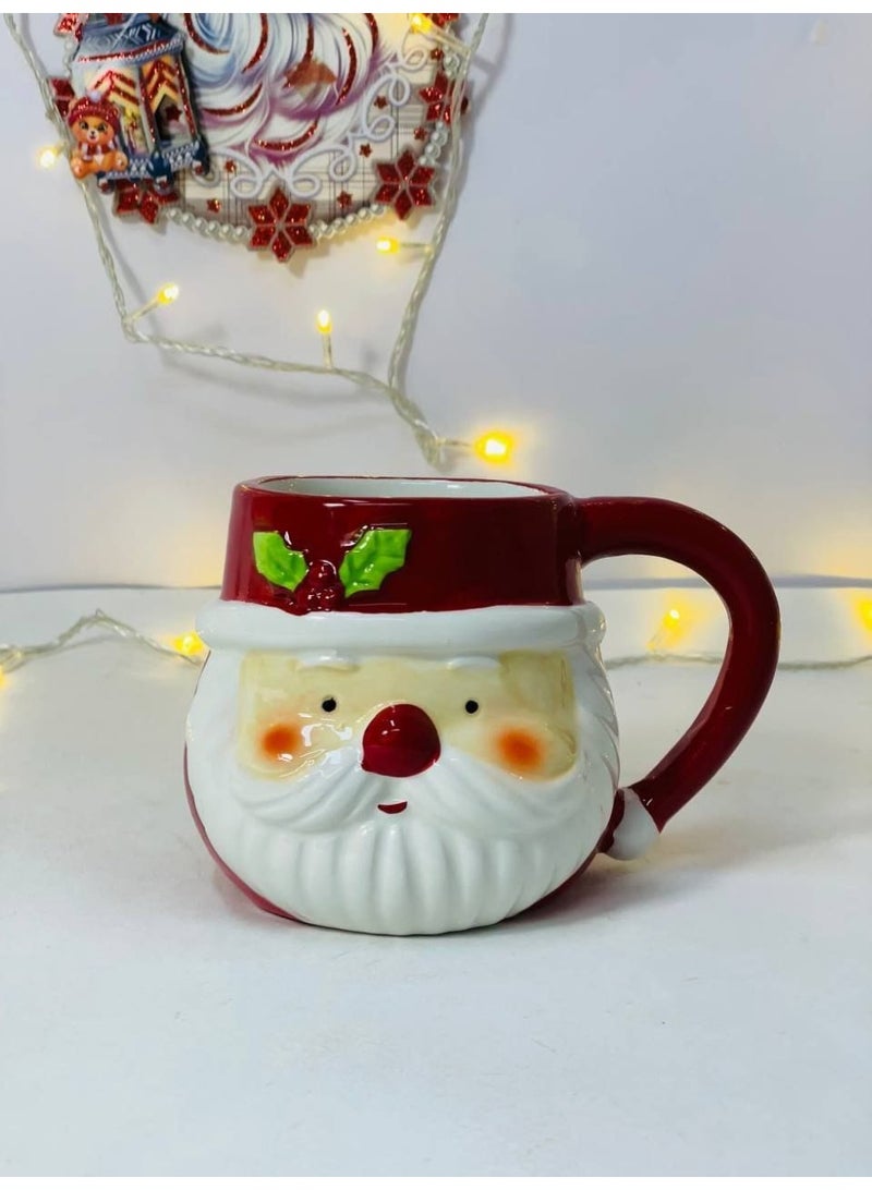 المج الخزف المجسم  شكل بابا نويل المطبوع عليه أشكال الكريسماس المقاس : ١١ سم - Image 1