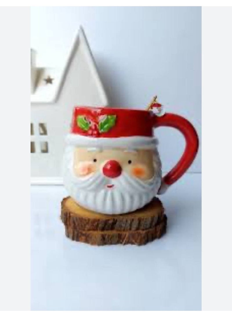 المج الخزف المجسم  شكل بابا نويل المطبوع عليه أشكال الكريسماس المقاس : ١١ سم - Image 2