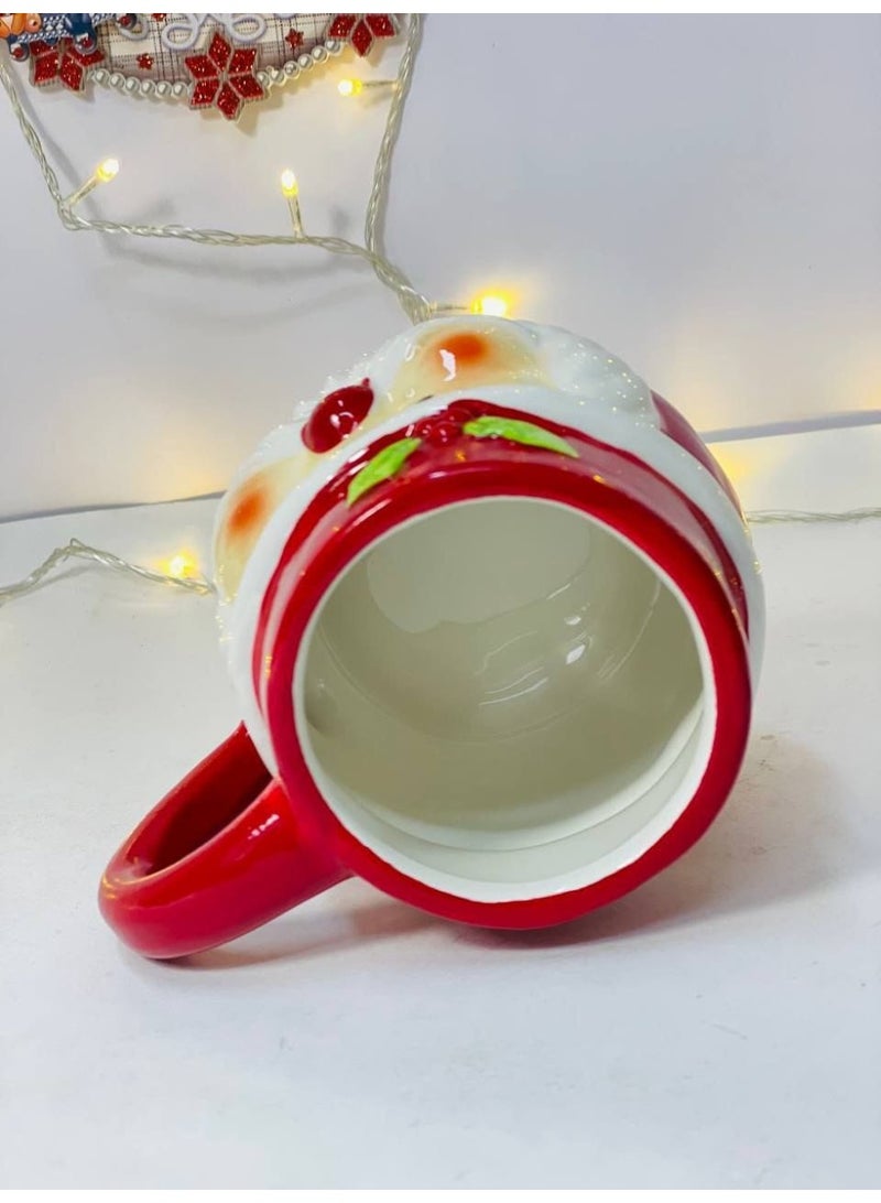 المج الخزف المجسم  شكل بابا نويل المطبوع عليه أشكال الكريسماس المقاس : ١١ سم - Image 3