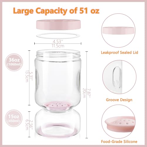 ZENS Glass Pickle Jar with Strainer Flip, 2 Pack Pickle Container Olive Hourglass Jars, Airtight Pickle Juice Separator from Wet and Dry, Pickles Storage Jar 51oz - Image 3