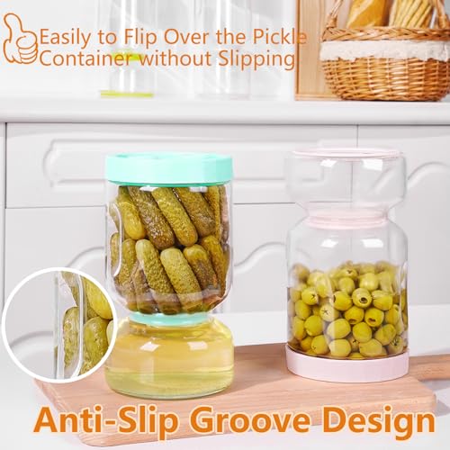ZENS Glass Pickle Jar with Strainer Flip, 2 Pack Pickle Container Olive Hourglass Jars, Airtight Pickle Juice Separator from Wet and Dry, Pickles Storage Jar 51oz - Image 2