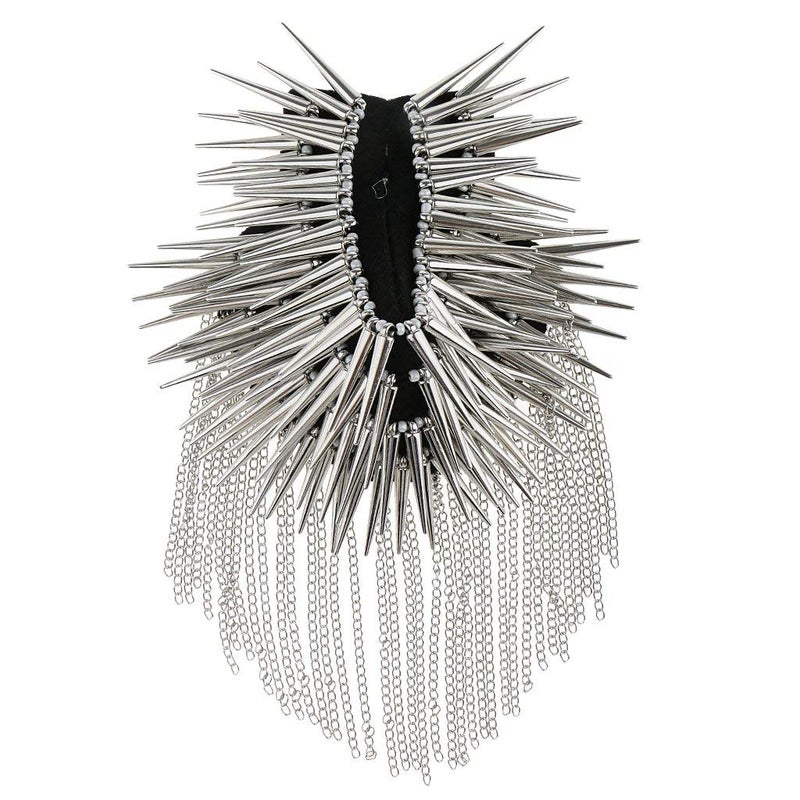 KODORIA 1 Pair Shoulder Epaulet Crystal Rhinestone Punk Rivet Tassels Shoulder Board Arm Badge Brooch Gifts - Silver - Image 2