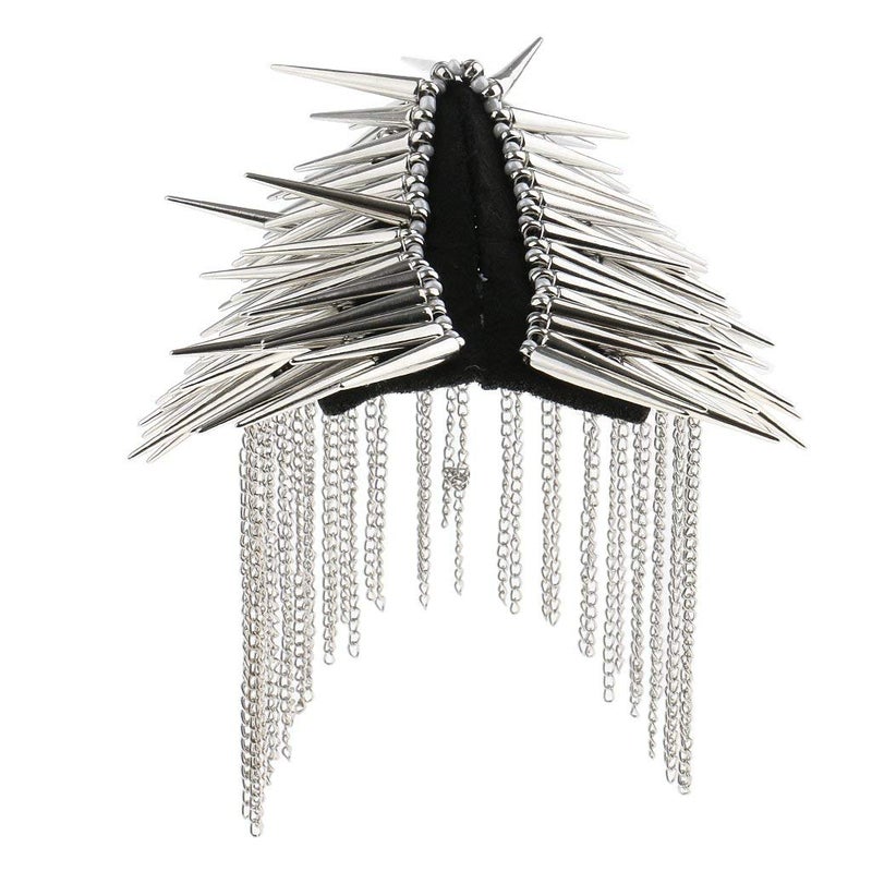 KODORIA 1 Pair Shoulder Epaulet Crystal Rhinestone Punk Rivet Tassels Shoulder Board Arm Badge Brooch Gifts - Silver - Image 4