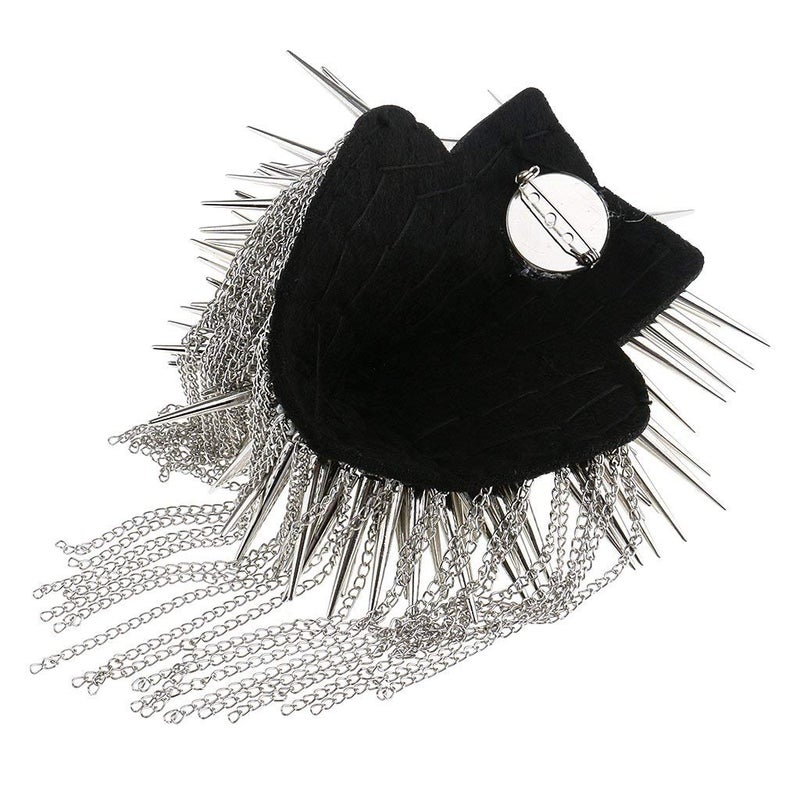 KODORIA 1 Pair Shoulder Epaulet Crystal Rhinestone Punk Rivet Tassels Shoulder Board Arm Badge Brooch Gifts - Silver - Image 5