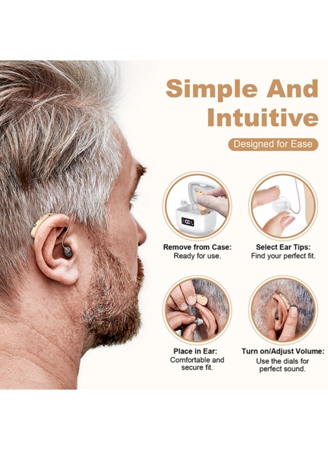 Jccgoo Hearing Aid – Rechargeable Hearing Aids for Seniors' Hearing Loss, Comfortable Fit, 96-Hour Standby, Noise Cancelling, Latest Digital Chip, with Charging Case (Beige)  - Image 3