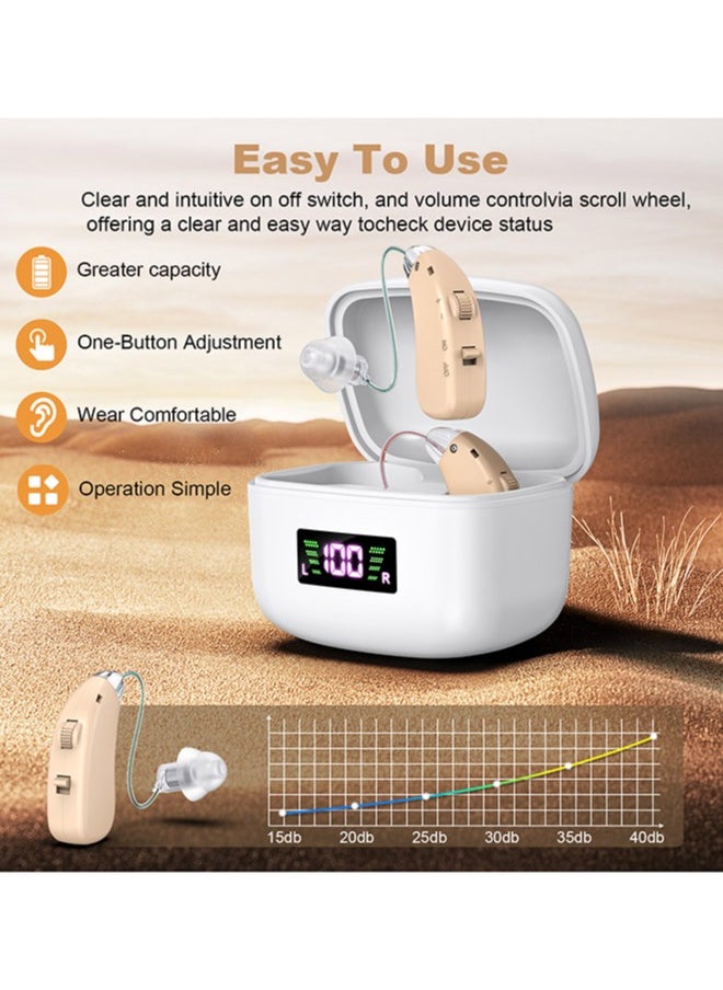 Jccgoo Hearing Aid – Rechargeable Hearing Aids for Seniors' Hearing Loss, Comfortable Fit, 96-Hour Standby, Noise Cancelling, Latest Digital Chip, with Charging Case (Beige)  - Image 2