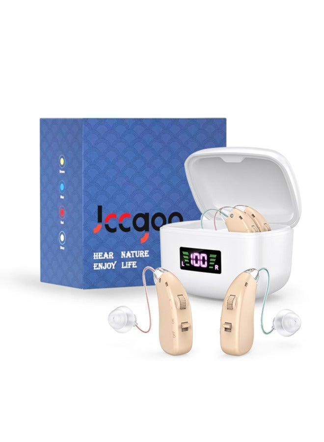 جي سي سي جوو جهاز سمع – أجهزة سمع قابلة لإعادة الشحن لفقدان السمع لدى كبار السن، مريح عند الارتداء، استعداد لمدة 96 ساعة، إلغاء الضوضاء، أحدث شريحة رقمية، مع علبة شحن (بيج) - Image 1