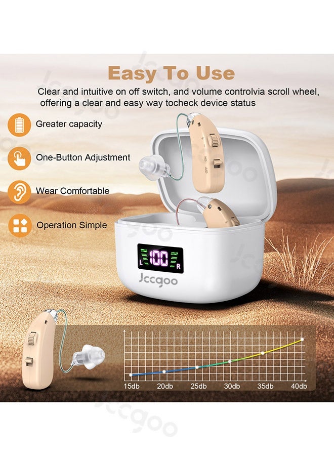 Jccgoo Hearing Aid – Rechargeable Hearing Aids for Seniors' Hearing Loss, Comfortable Fit, 120-Hour Standby, Noise Cancelling, Latest Digital Chip, with Charging Case (Beige) - Image 2