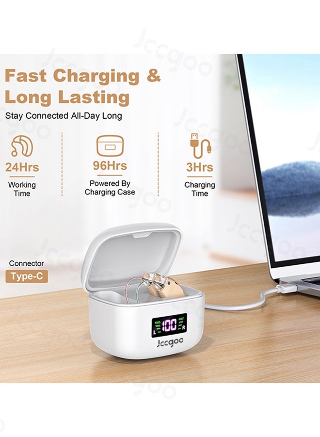 Jccgoo Hearing Aid – Rechargeable Hearing Aids for Seniors' Hearing Loss, Comfortable Fit, 120-Hour Standby, Noise Cancelling, Latest Digital Chip, with Charging Case (Beige) - Image 5