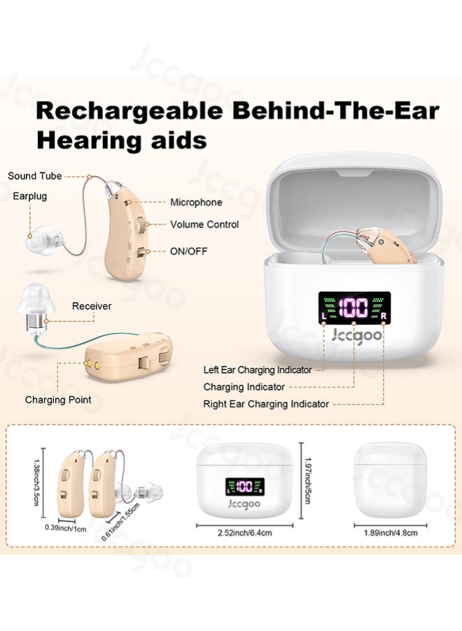Jccgoo Hearing Aid – Rechargeable Hearing Aids for Seniors' Hearing Loss, Comfortable Fit, 120-Hour Standby, Noise Cancelling, Latest Digital Chip, with Charging Case (Beige) - Image 4