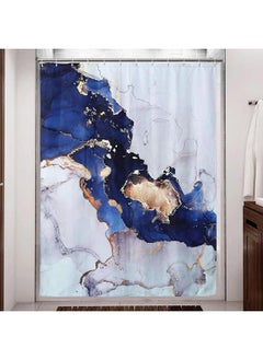 72 in Boho Shower Curtain Modern Bathtub Curtain Blue Wide Navy Luxury Abstract Fabric Shower Curtain Modern Blue and Gold Art Painting Bathroom