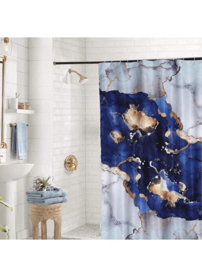 yongsheng - 72 in Boho Shower Curtain Modern Bathtub Curtain Blue Wide Navy Luxury Abstract Fabric Shower Curtain Modern Blue and Gold Art Painting Bathroom - Image 1