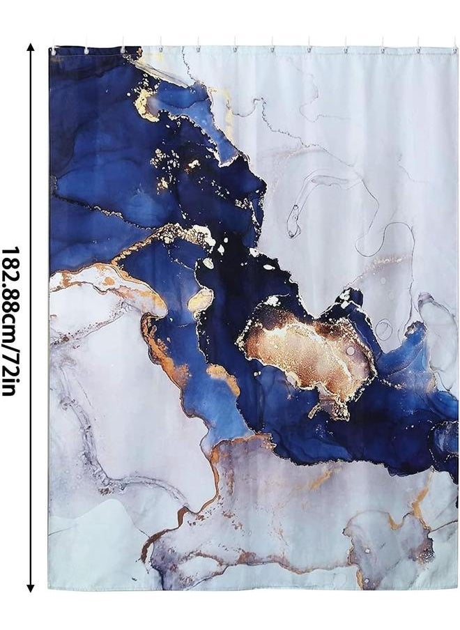 yongsheng - 72 in Boho Shower Curtain Modern Bathtub Curtain Blue Wide Navy Luxury Abstract Fabric Shower Curtain Modern Blue and Gold Art Painting Bathroom - Image 1