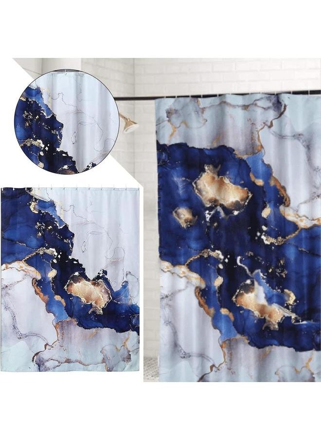 yongsheng - 72 in Boho Shower Curtain Modern Bathtub Curtain Blue Wide Navy Luxury Abstract Fabric Shower Curtain Modern Blue and Gold Art Painting Bathroom - Image 1