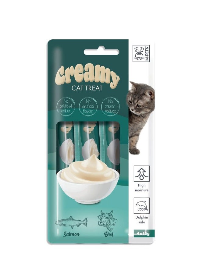 mpets Creamy Treats for Cats – Salmon & Beef 4x15g - Image 1