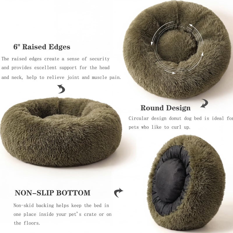 nononfish Calming Donut Dogs Beds for Small Dogs Washable,19inch Fluffy Round Puppy Bed for Puppies,Cats & Toy Breeds with Raised Rim,Fits up to 15 lbs Pets,Army Green - Image 5