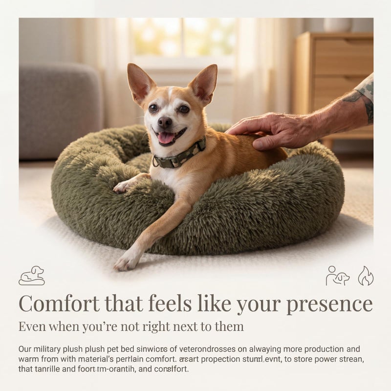 nononfish Calming Donut Dogs Beds for Small Dogs Washable,19inch Fluffy Round Puppy Bed for Puppies,Cats & Toy Breeds with Raised Rim,Fits up to 15 lbs Pets,Army Green - Image 2