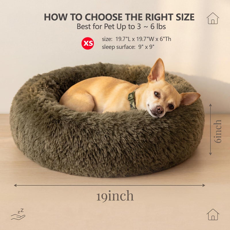 nononfish Calming Donut Dogs Beds for Small Dogs Washable,19inch Fluffy Round Puppy Bed for Puppies,Cats & Toy Breeds with Raised Rim,Fits up to 15 lbs Pets,Army Green - Image 3