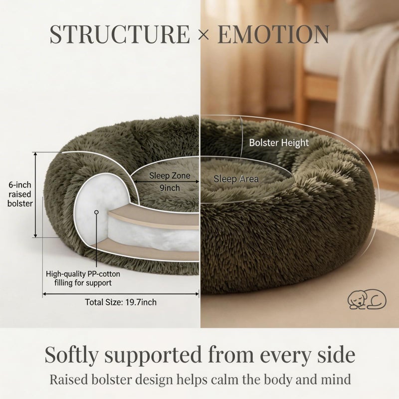 nononfish Calming Donut Dogs Beds for Small Dogs Washable,19inch Fluffy Round Puppy Bed for Puppies,Cats & Toy Breeds with Raised Rim,Fits up to 15 lbs Pets,Army Green - Image 4