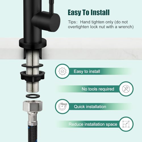 Heyalan Matte Black Faucet Cold Water Only Single Lever Handle SUS304 Sink Bar Tap 360 Degree Swivel Spout Decked Mounted Longer Thread Pipe - Image 4