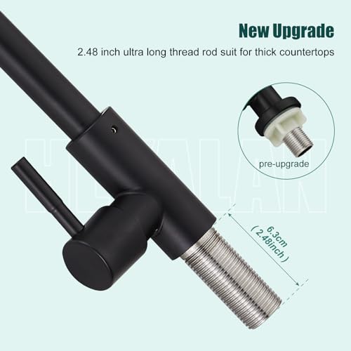 Heyalan Matte Black Faucet Cold Water Only Single Lever Handle SUS304 Sink Bar Tap 360 Degree Swivel Spout Decked Mounted Longer Thread Pipe - Image 3