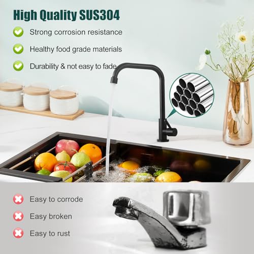 Heyalan Matte Black Faucet Cold Water Only Single Lever Handle SUS304 Sink Bar Tap 360 Degree Swivel Spout Decked Mounted Longer Thread Pipe - Image 5