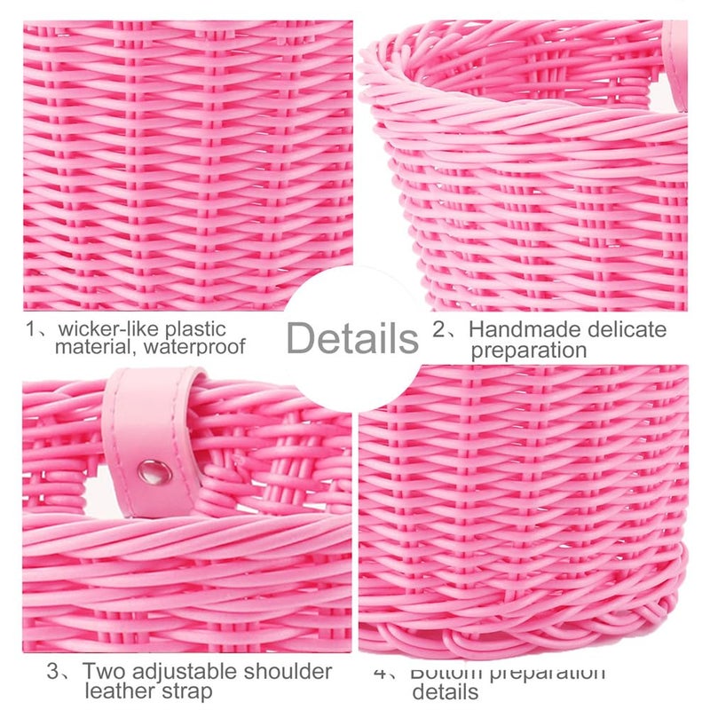 Srutirbo Bike Basket Kid Bicycle Basket Bike Accessories, 1pc Bicycle Bell with Stickers, 1pc Kid Bicycle Front Basket and 1pairs Colorful Ribbons Tassels Decoration for Girl Boy (Pink) - Image 3