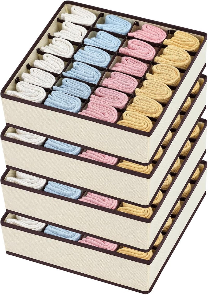 Easortm Sock Organizer 4 Pack, Large Sock Drawer Divider, Underwear Storage 24 Cell Closet Organizers and Storage for Wardrobes, Drawers. (Beige) - Image 1