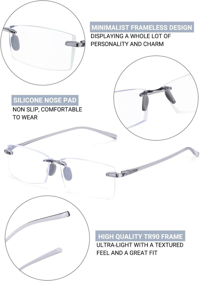 TERAISE Rimless Reading Glasses Comfortable Lightweight Frameless Reader 3 Pack Men and Women Blue Light Blocking Computer Eyeglasses(1.5X) - Image 4