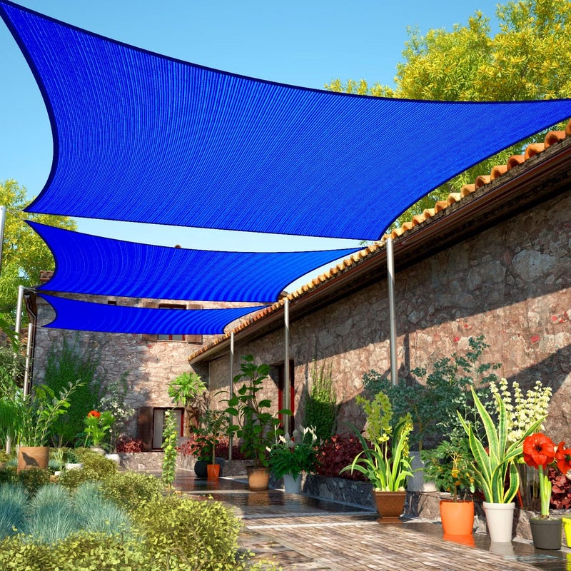 10' x 20' Blue Sun Shade Sail Rectangle Canopy Fabric Cloth Screen smTAPR1020, Water and Air Permeable & UV Resistant, Heavy Duty, Carport Patio Outdoor - (We Customize Size) - Image 1