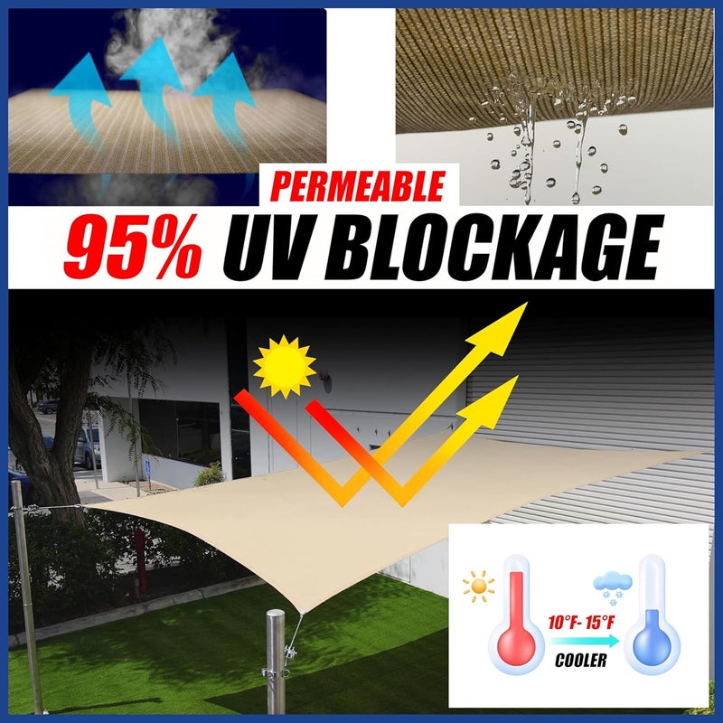 10' x 20' Blue Sun Shade Sail Rectangle Canopy Fabric Cloth Screen smTAPR1020, Water and Air Permeable & UV Resistant, Heavy Duty, Carport Patio Outdoor - (We Customize Size) - Image 2