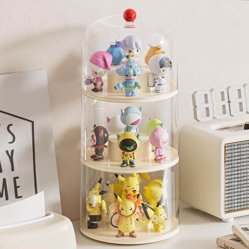 KHNR Rotating Display Case - 360Â° Clear Acrylic Display Case with Cover Lid,3 Tiers Stackable Figurine Display Shelf,Display Blind Box for Collectibles,Doll,Figures - Image 1