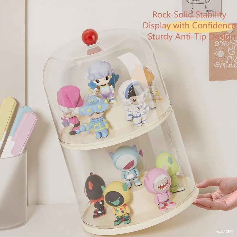KHNR Rotating Display Case - 360Â° Clear Acrylic Display Case with Cover Lid,3 Tiers Stackable Figurine Display Shelf,Display Blind Box for Collectibles,Doll,Figures - Image 4