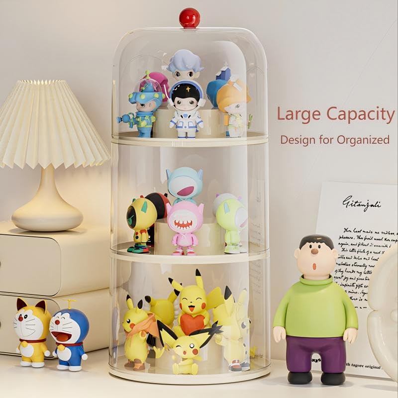 KHNR Rotating Display Case - 360Â° Clear Acrylic Display Case with Cover Lid,3 Tiers Stackable Figurine Display Shelf,Display Blind Box for Collectibles,Doll,Figures - Image 5