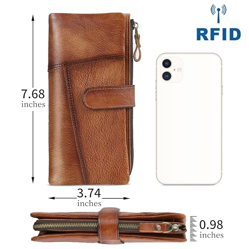 LETEULO Women's RFID Blocking Genuine Leather Wallet Vintage Hand Rubbing Wallets Organizer (US Brown) - Image 5