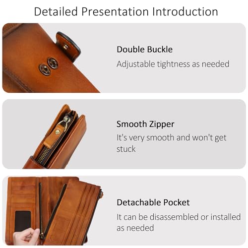 LETEULO Women's RFID Blocking Genuine Leather Wallet Vintage Hand Rubbing Wallets Organizer (US Brown) - Image 4