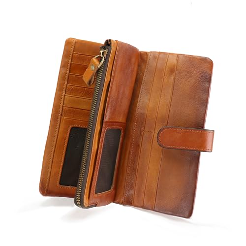 LETEULO Women's RFID Blocking Genuine Leather Wallet Vintage Hand Rubbing Wallets Organizer (US Brown) - Image 1