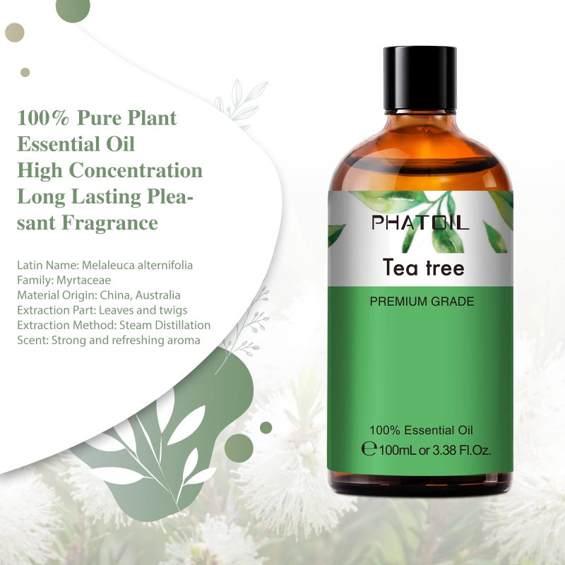 PHATOIL Tea Tree 3.38fl.oz Essential Oil, PHATOIL Pure Aromatherapy Oils for Diffuser, Humidifier, Perfect for DIY Soap, Candle, Bath Bombs Making(100ml) - Image 2