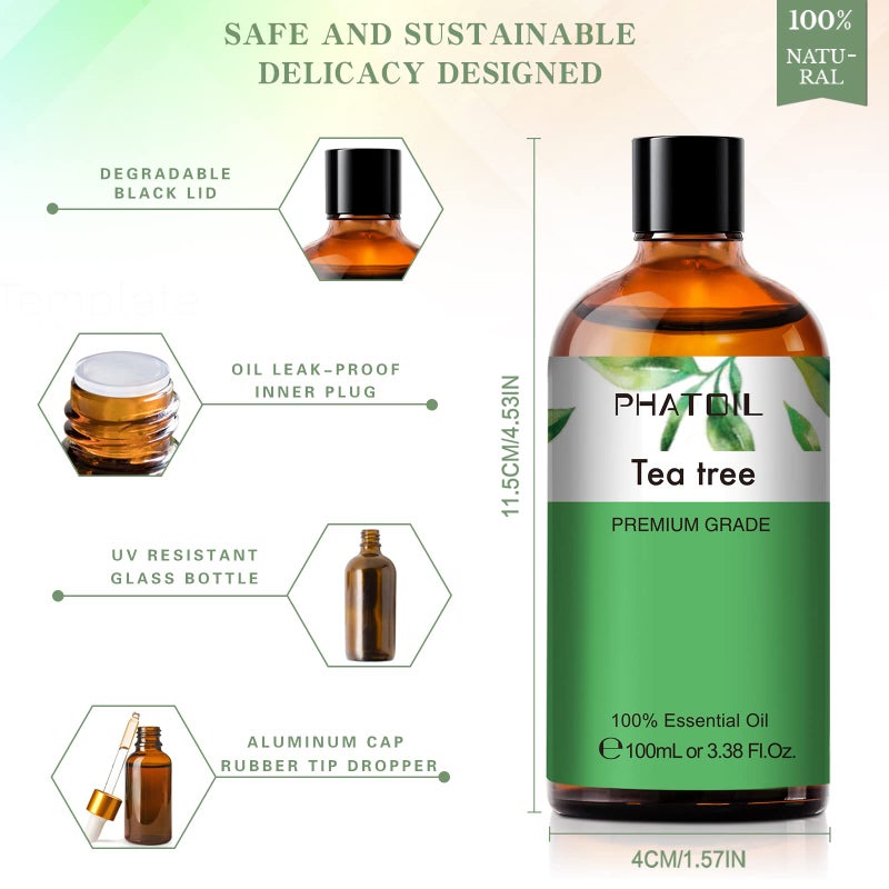 PHATOIL Tea Tree 3.38fl.oz Essential Oil, PHATOIL Pure Aromatherapy Oils for Diffuser, Humidifier, Perfect for DIY Soap, Candle, Bath Bombs Making(100ml) - Image 5