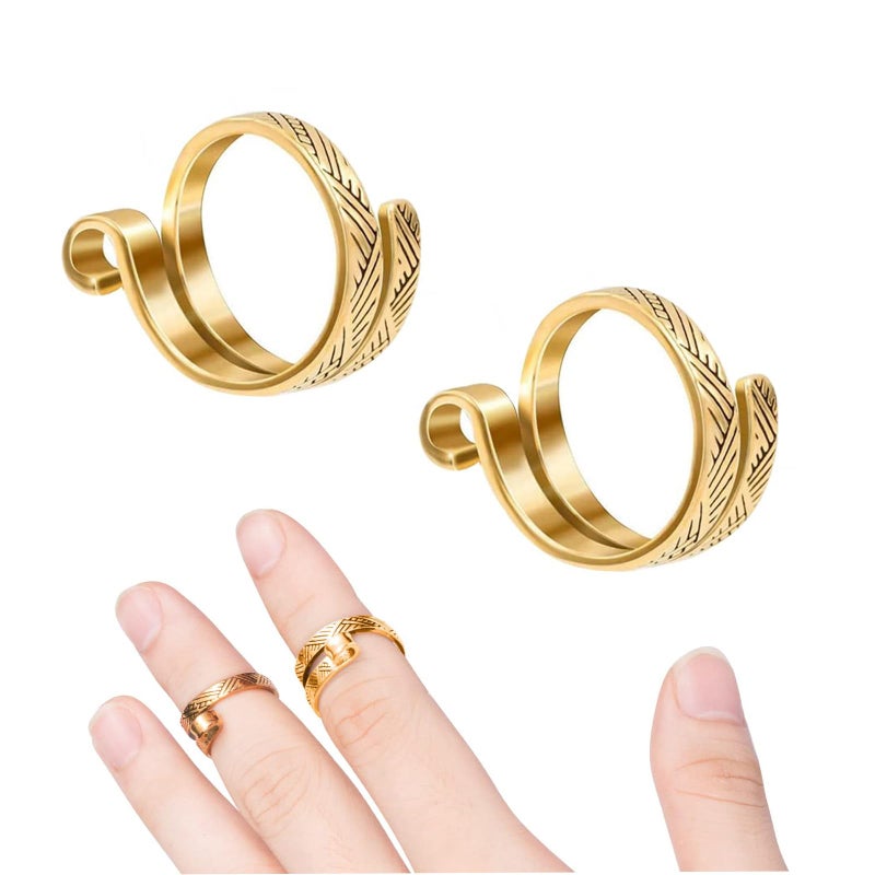 Ubuymart 2 Pack Knitting Crochet Loop Ring for Fingers Adjustable Crochet Tension Ring Metal Open Yarn Guide Finger Holders Knitting Thimbles for Crochet Gold - Image 3