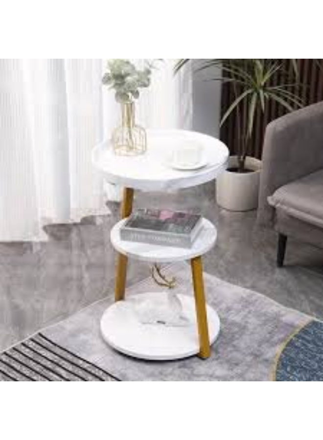 Round Side Table with 3-Tier Storage Shelf – Metal Small Coffee Table for Living Room & Bedroom, Modern Bedside Table with Functional Storage - Image 2
